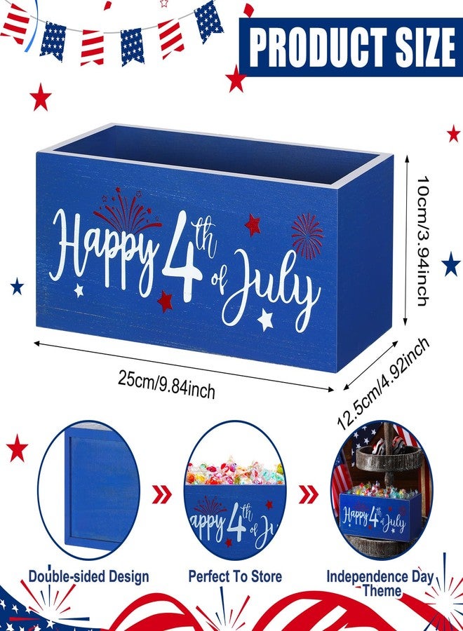 Anglechic 4th of July Candy Dish Wooden Patriotic Candy Bowl for Tiered Tray 4th of July Dishes 4th of July Bowl Wood Serving Bowl for Independence Day Table Shelf Home Decoration (Blue, Happy Style) - Image 2